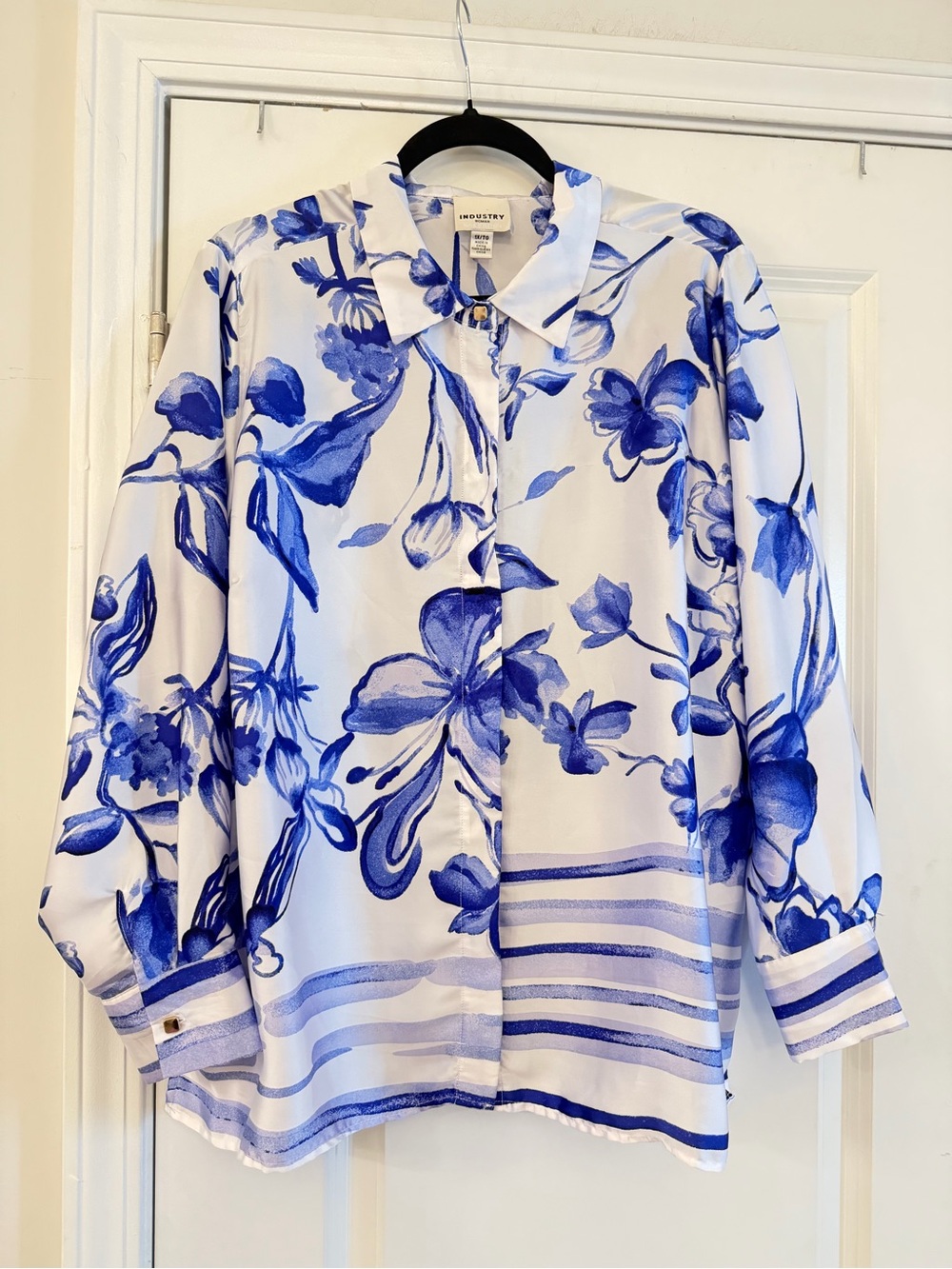 Floral Button-Down Shirt in White and Blue by Industry